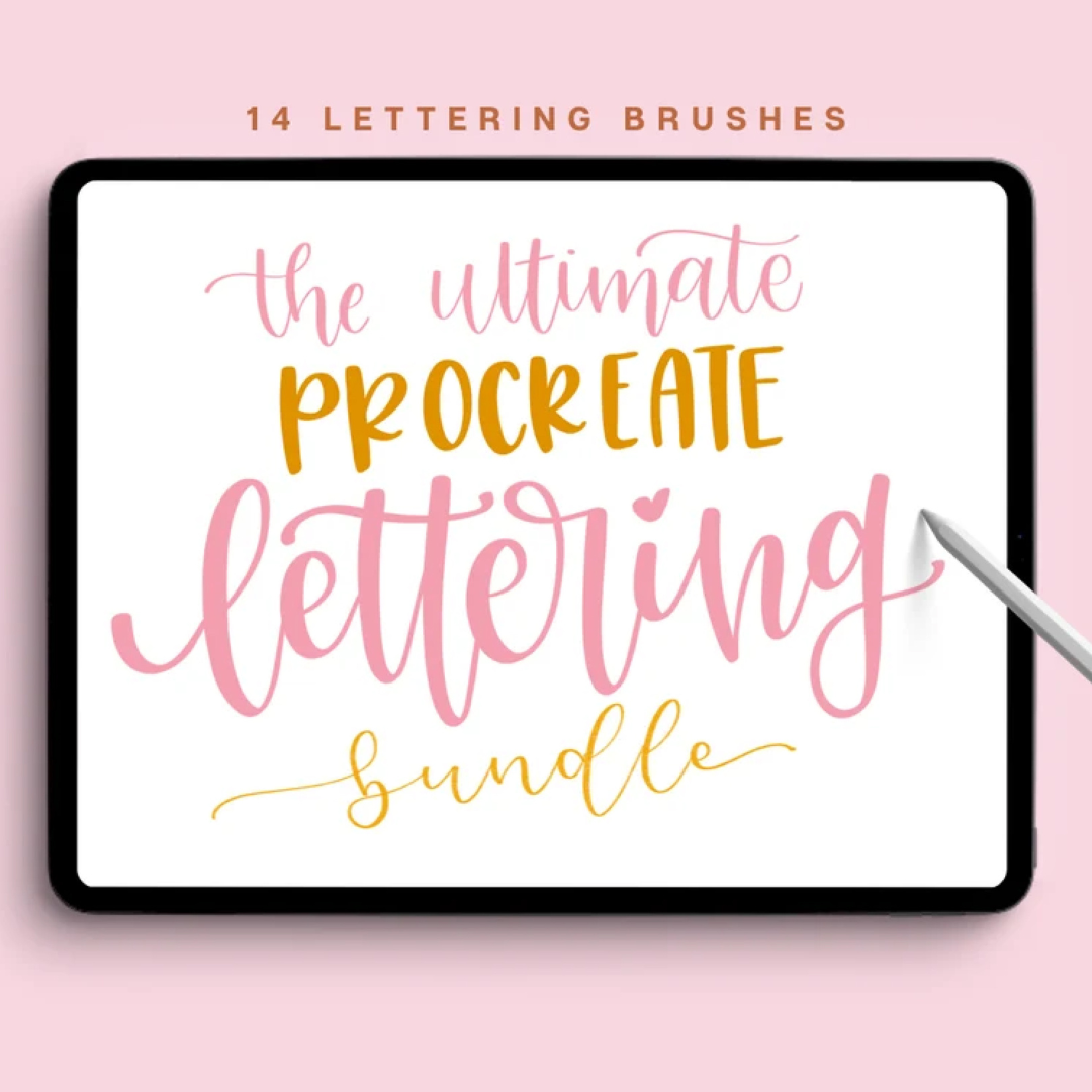 14 Procreate Lettering Brushes, Calligraphy Brushes, Procreate Brush Lettering and Glitter Brushes