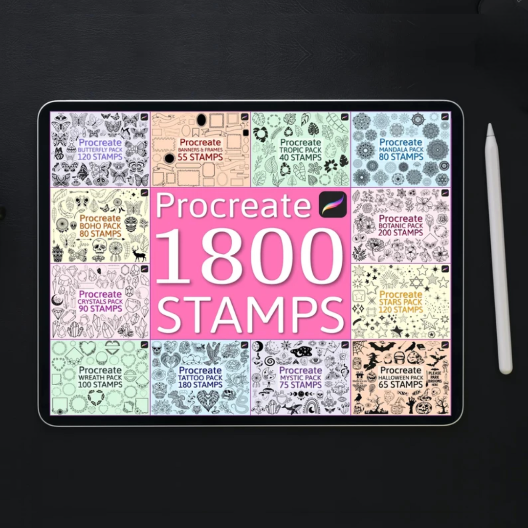1800 Stamps bundle, Procreate stamps, Procreate brushes, Botanic stamps set, Boho iPad brushes, Mystic crystals stamps, Mandala tattoo stamp