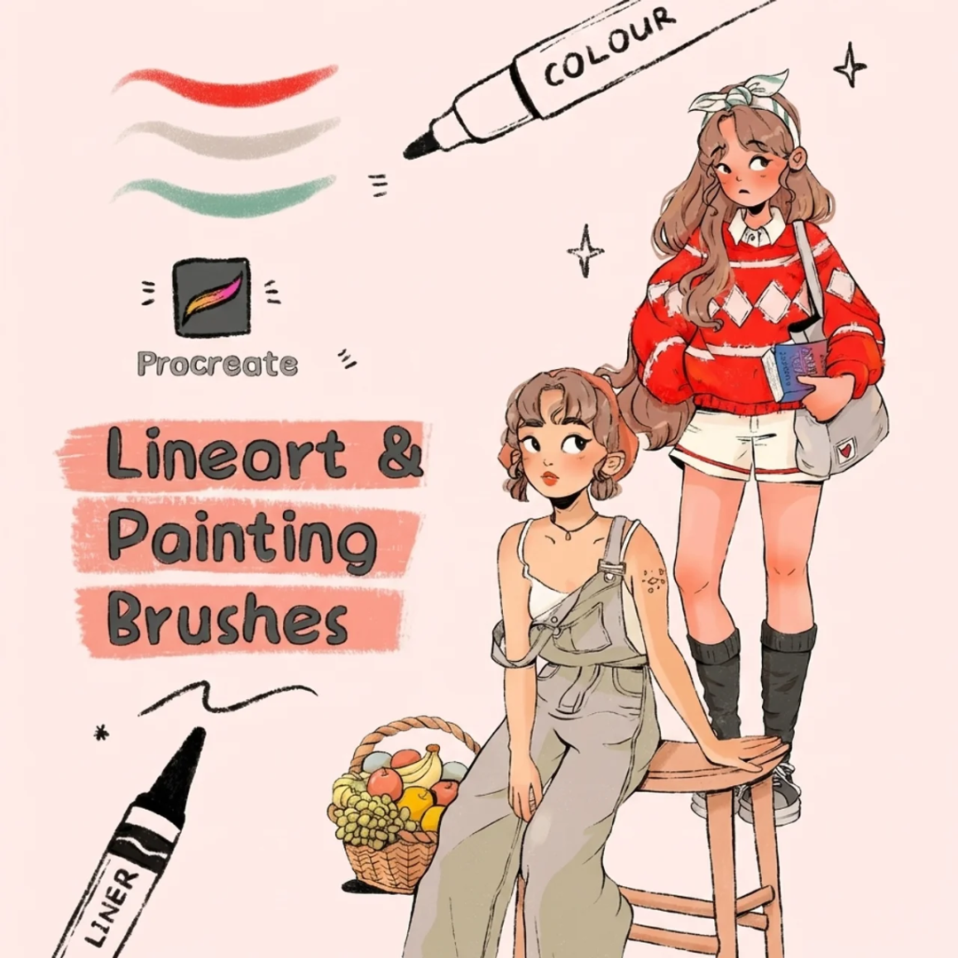 Procreate Brush Duo, Textured Liner & Soft Coloring Brush