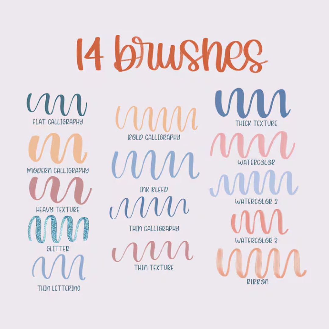 14 Procreate Lettering Brushes, Calligraphy Brushes, Procreate Brush Lettering and Glitter Brushes