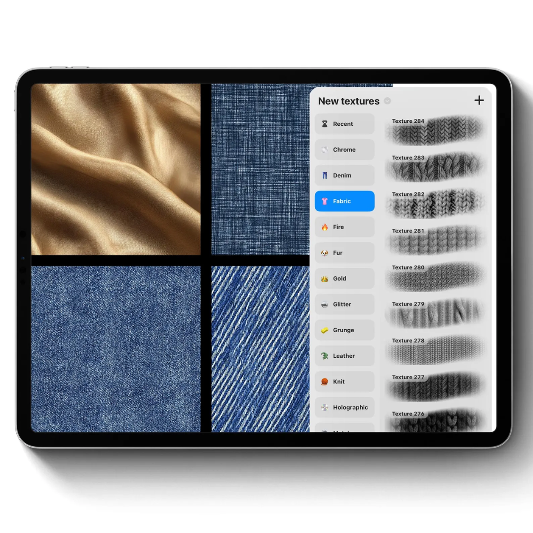 300 Fabric Texture Brushes for Procreate, Denim, Leather, Textile, Silk, Clothing Patterns Brushes