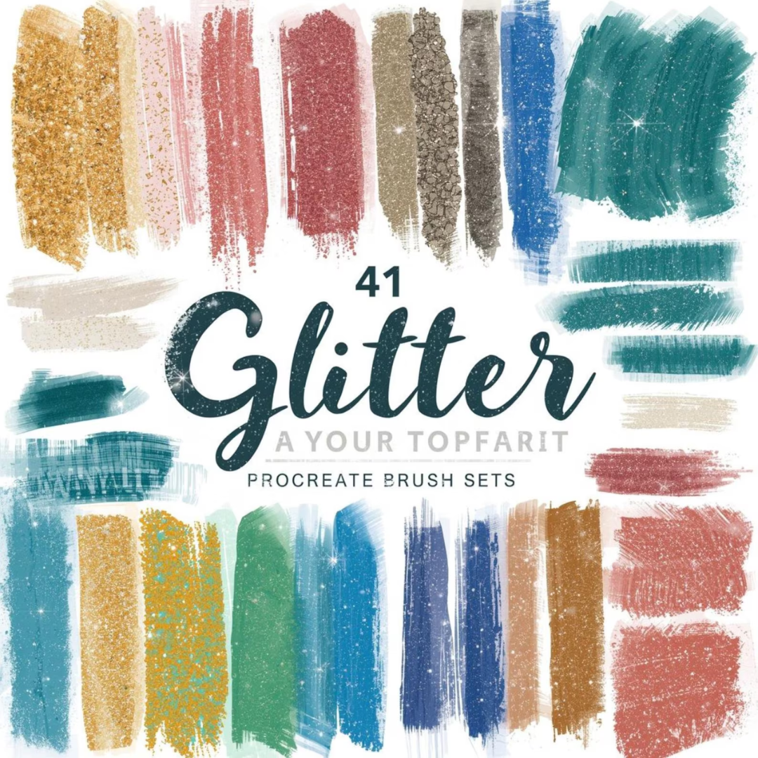 41 Glitter & Sparkle Procreate Brushes | Shiny Texture Brush Set | Color Palettes | Sparkley, Glow, and Glitter Effects for creators on iPad