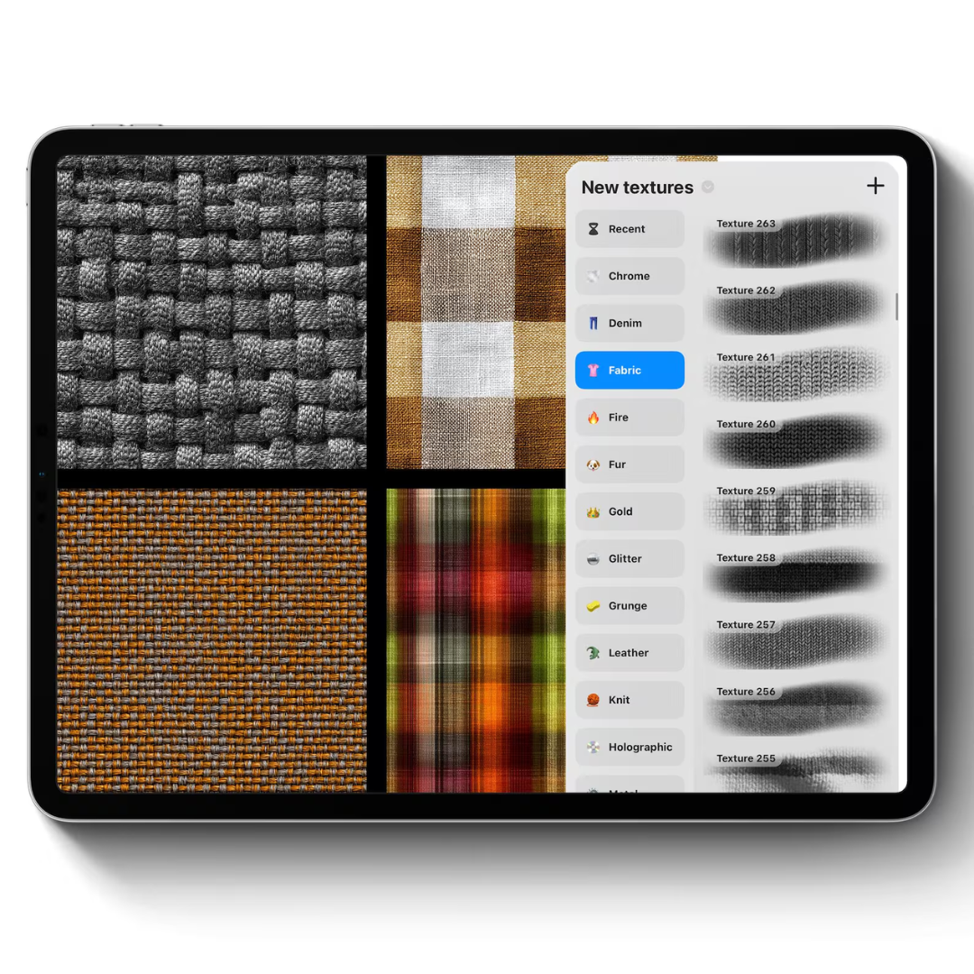 300 Fabric Texture Brushes for Procreate, Denim, Leather, Textile, Silk, Clothing Patterns Brushes