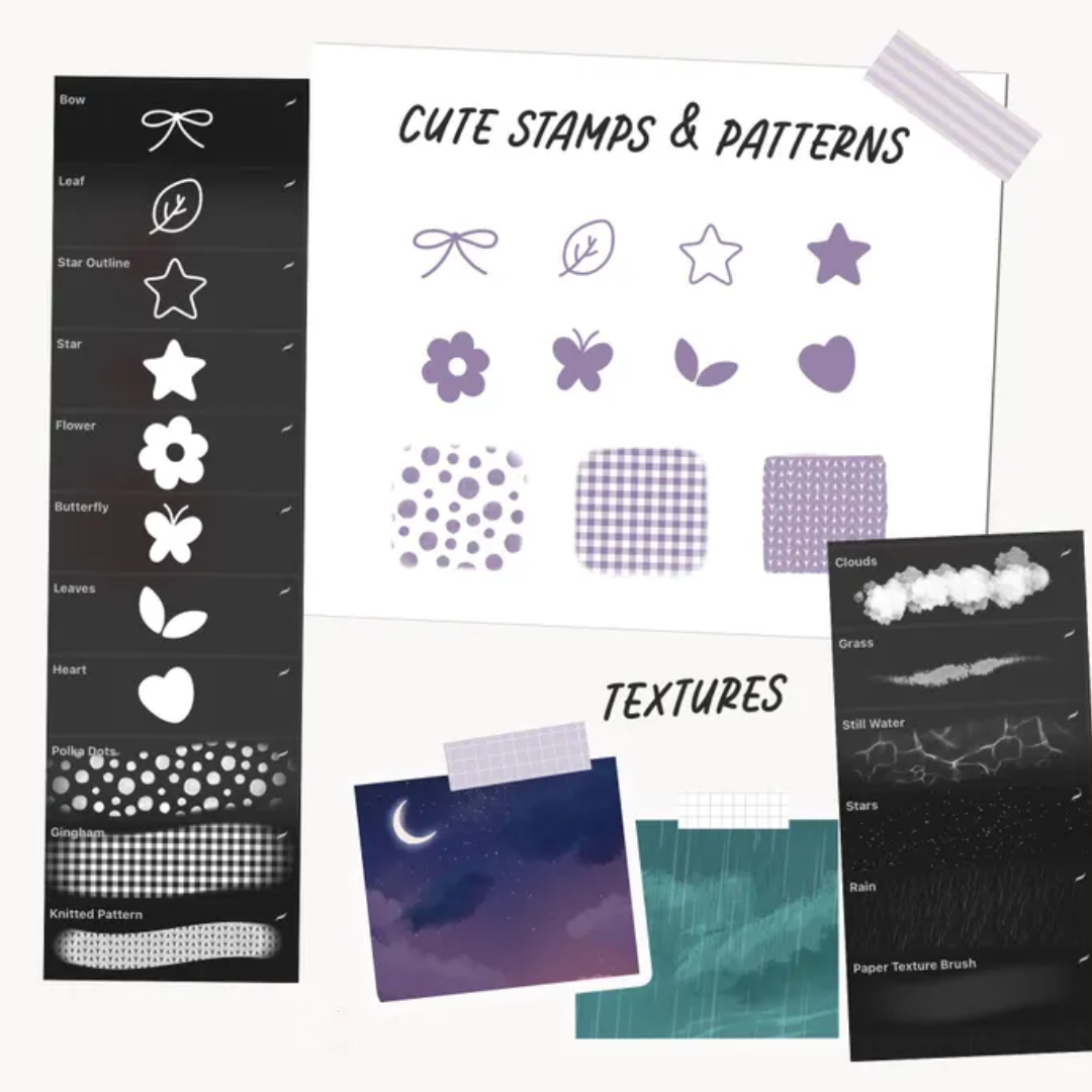 Digital Coloring Bundle: Brushes for ProCreate, Alcohol Markers, Pencils, Cute Patterns, Texture Brush Set for iPad Coloring Books and Pages