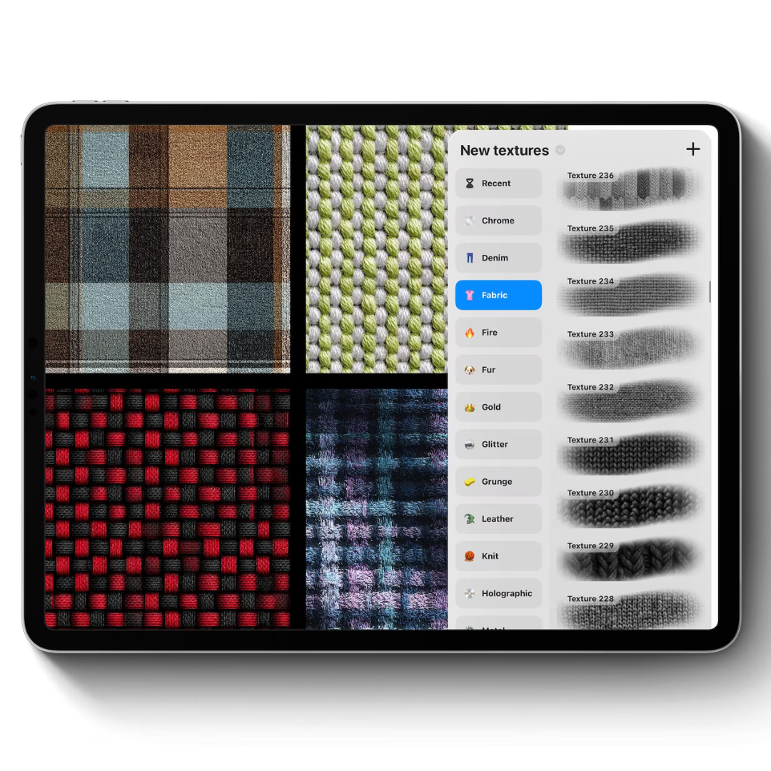 300 Fabric Texture Brushes for Procreate, Denim, Leather, Textile, Silk, Clothing Patterns Brushes