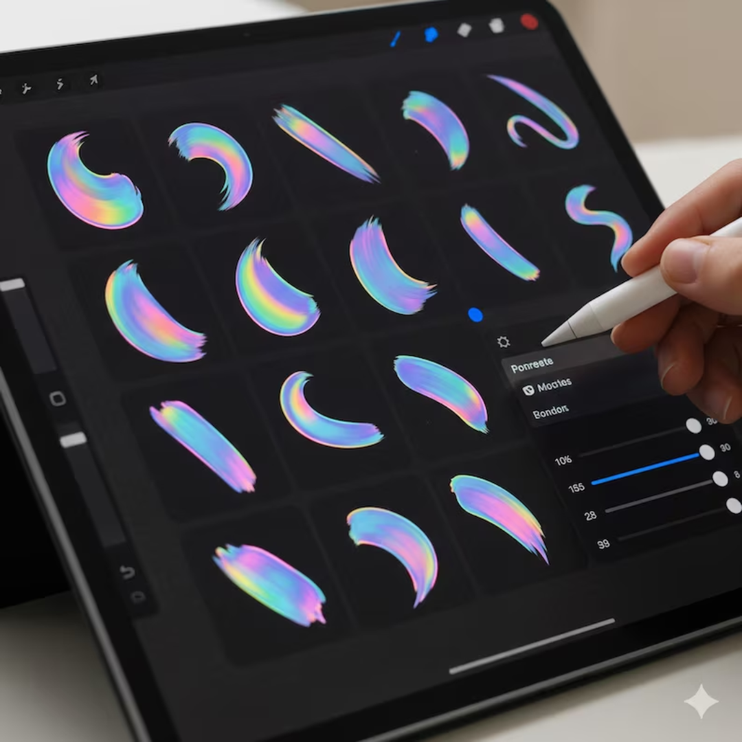 Holographic Brushes for procreate Brushset,glow and shine brushes, rainbow holographic, holographic texture, holographic effect brushes