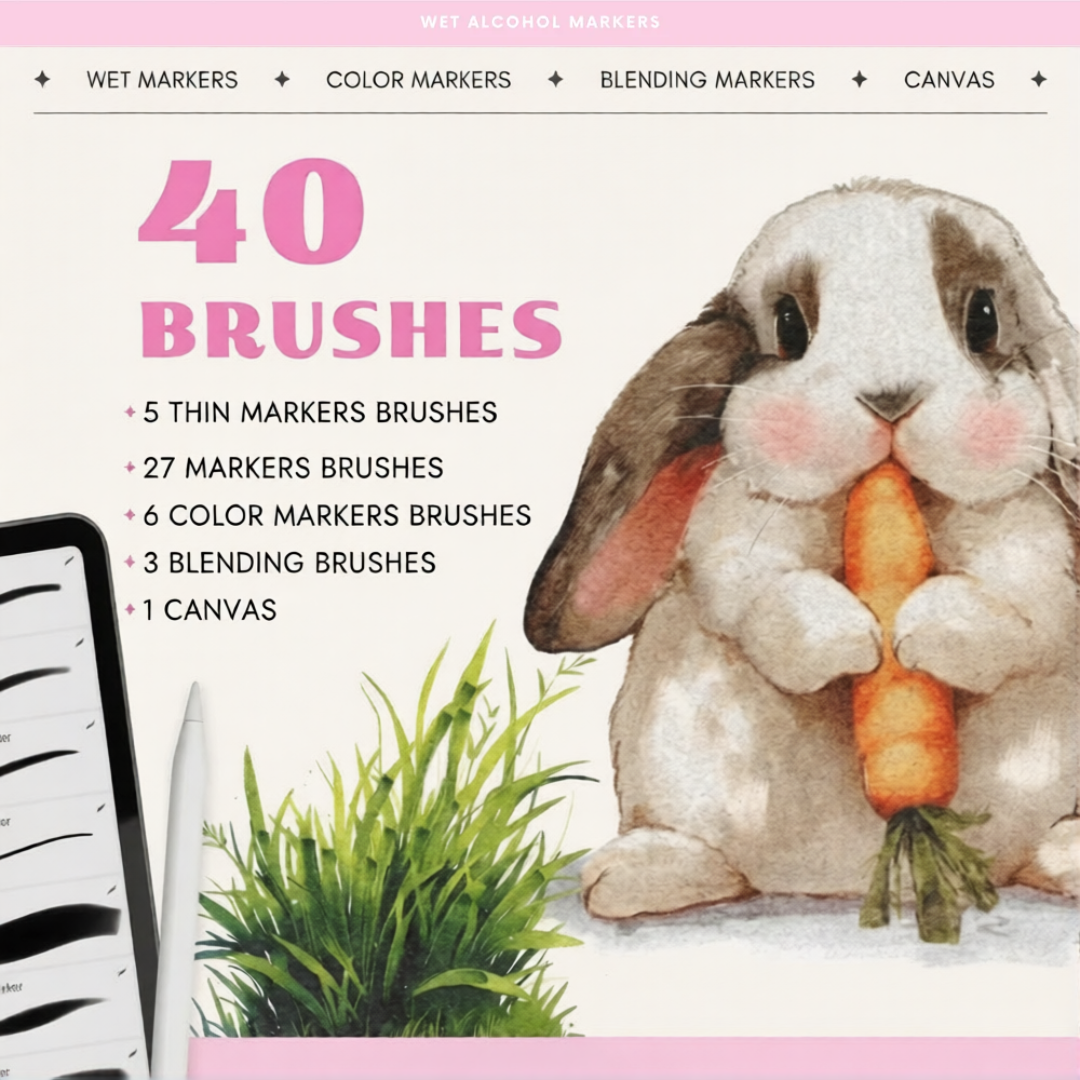 Alcohol Markers for Procreate, 36 Brushes, Realistic Alcohol Marker Textures