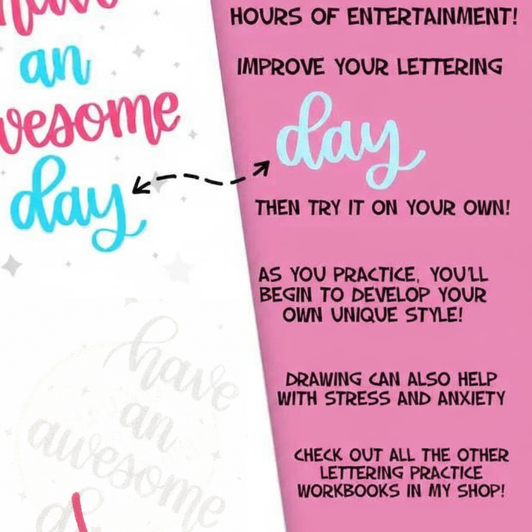 20 Lettering Practice Worksheets, 10 Procreate Brushes, Learn Brush Lettering, Modern Calligraphy, Lettering Workbook for Procreate or Print