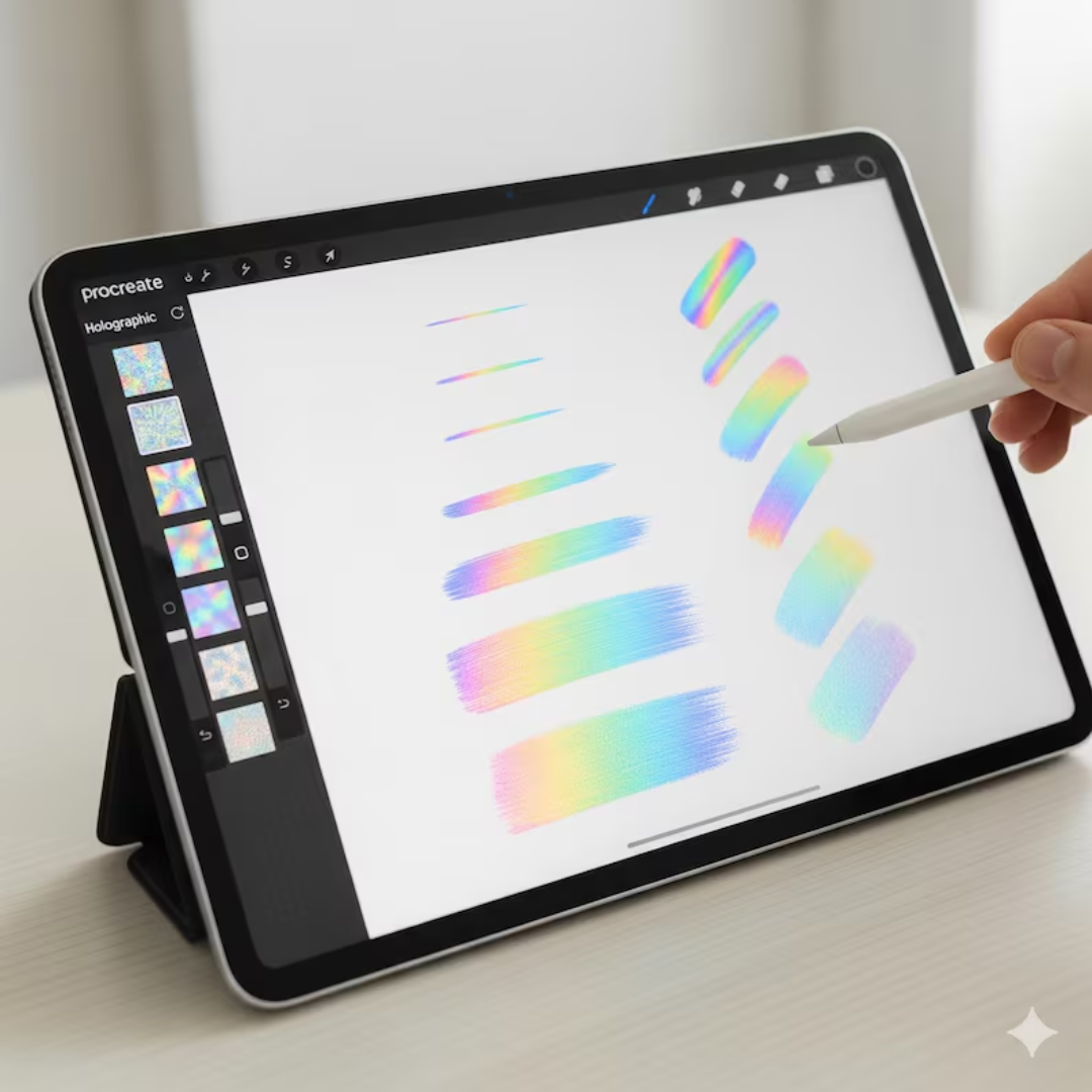 Holographic Brushes for procreate Brushset,glow and shine brushes, rainbow holographic, holographic texture, holographic effect brushes