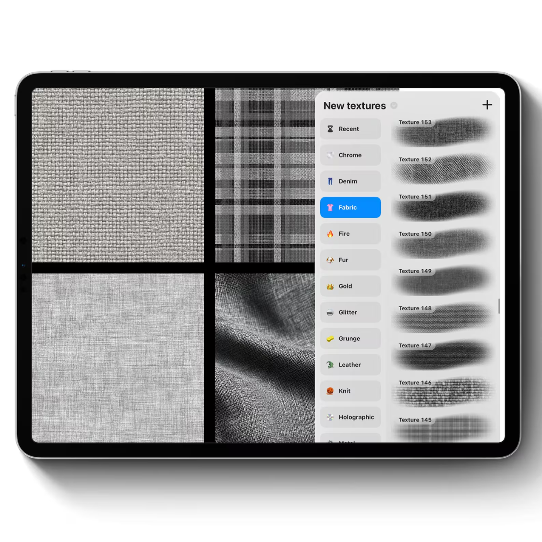 300 Fabric Texture Brushes for Procreate, Denim, Leather, Textile, Silk, Clothing Patterns Brushes