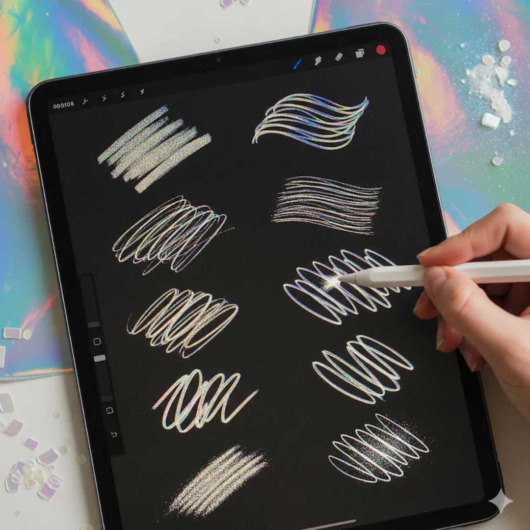 Holographic Brushes for procreate Brushset,glow and shine brushes, rainbow holographic, holographic texture, holographic effect brushes