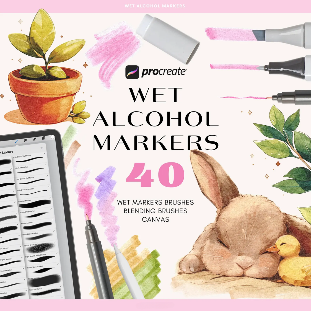 Alcohol Markers for Procreate, 36 Brushes, Realistic Alcohol Marker Textures