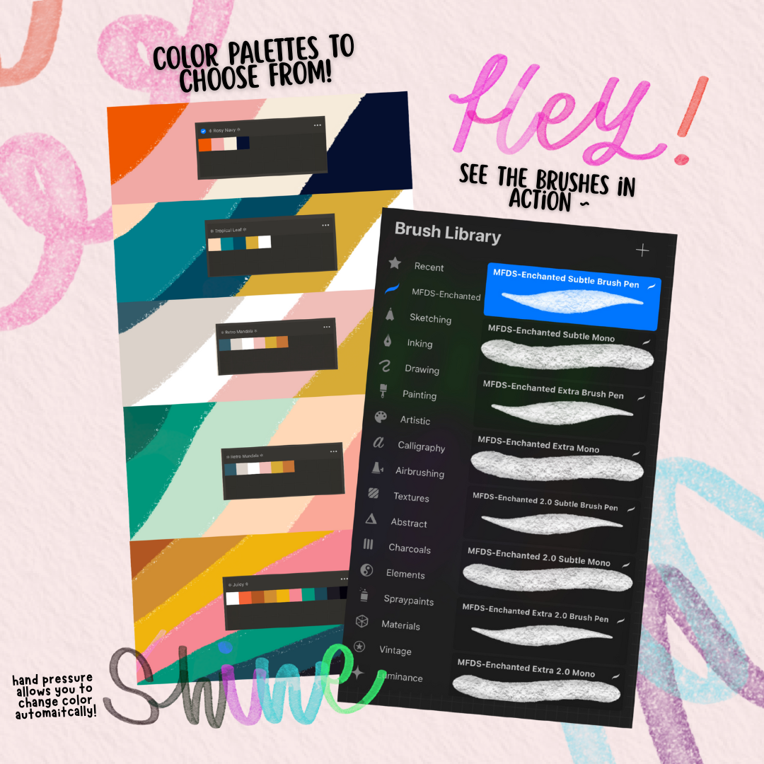 Procreate Lettering Brush Set – 100+ Digital Brushes for Calligraphy, Watercolor, Markers, Stamps, Textures and Composition Guides