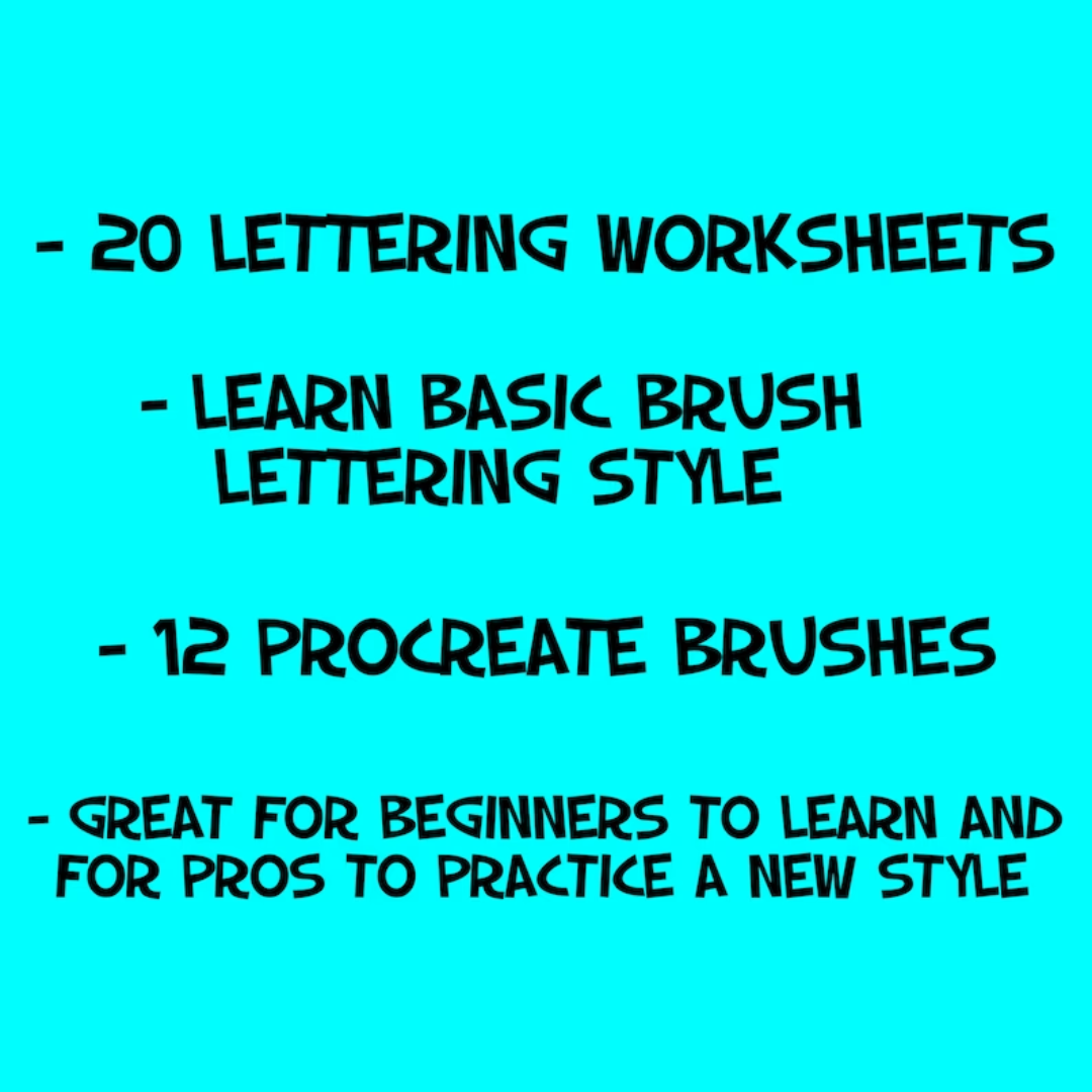 20 Lettering Practice Worksheets, 10 Procreate Brushes, Learn Brush Lettering, Modern Calligraphy, Lettering Workbook for Procreate or Print