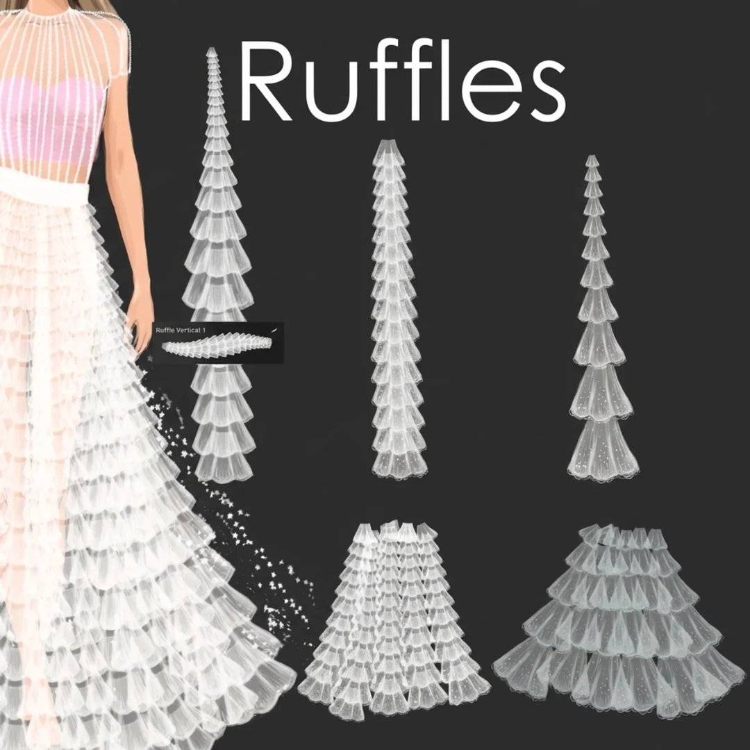Fashion Procreate Brushes, Dresses, Ruffles, Lace, Fabrics