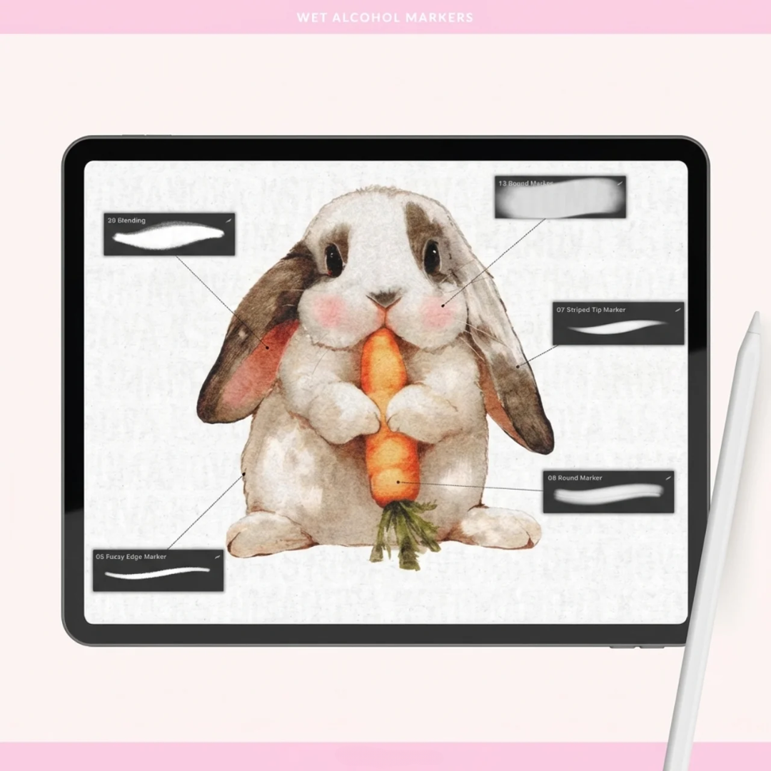 Alcohol Markers for Procreate, 36 Brushes, Realistic Alcohol Marker Textures