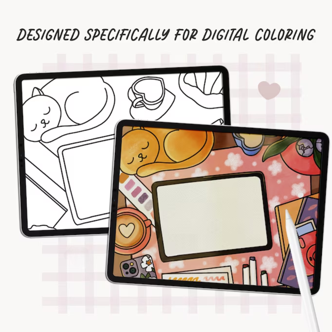 Digital Coloring Bundle: Brushes for ProCreate, Alcohol Markers, Pencils, Cute Patterns, Texture Brush Set for iPad Coloring Books and Pages